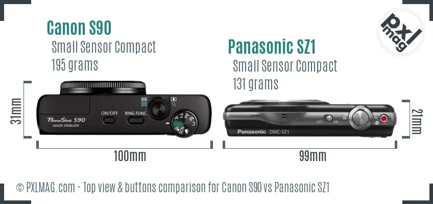Canon S90 vs Panasonic SZ1 top view buttons comparison