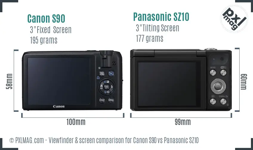 Canon S90 vs Panasonic SZ10 Screen and Viewfinder comparison