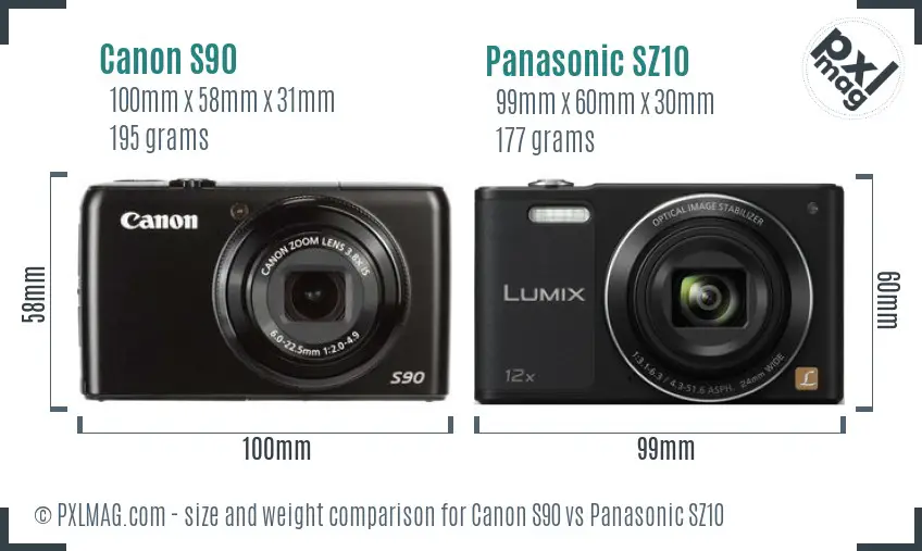 Canon S90 vs Panasonic SZ10 size comparison