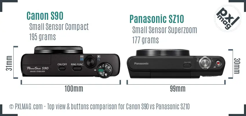 Canon S90 vs Panasonic SZ10 top view buttons comparison