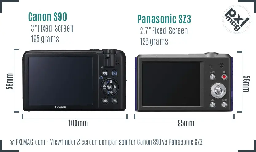 Canon S90 vs Panasonic SZ3 Screen and Viewfinder comparison