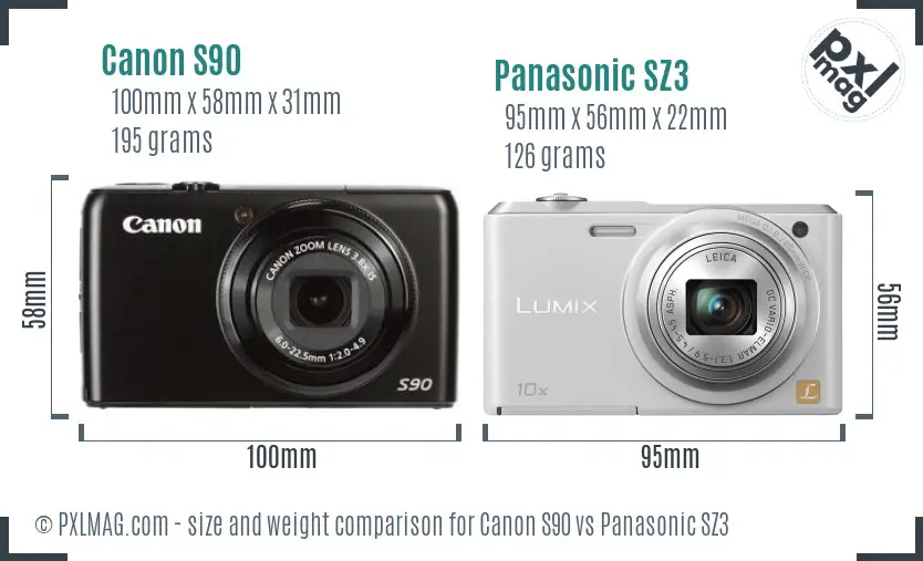 Canon S90 vs Panasonic SZ3 size comparison