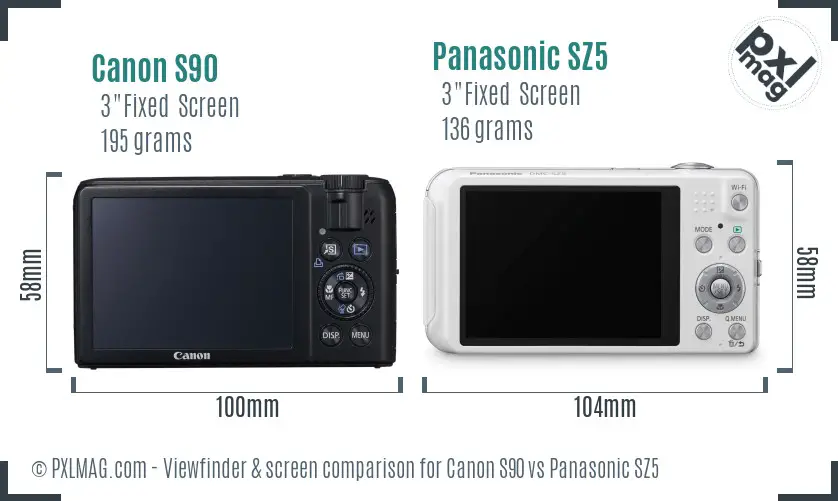 Canon S90 vs Panasonic SZ5 Screen and Viewfinder comparison