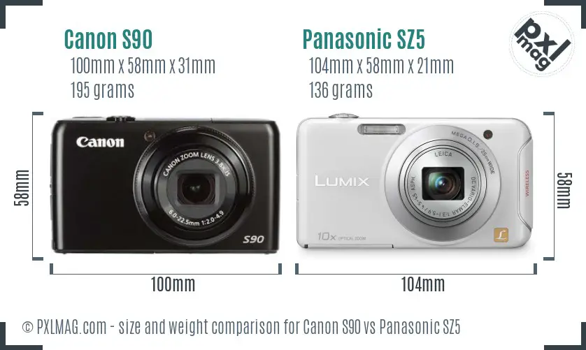 Canon S90 vs Panasonic SZ5 size comparison