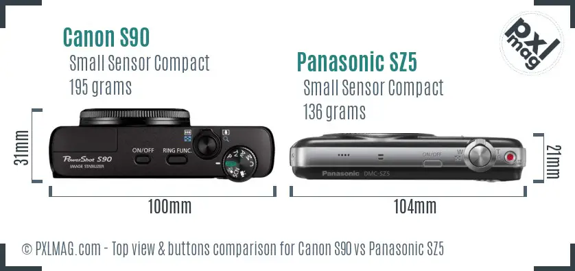 Canon S90 vs Panasonic SZ5 top view buttons comparison