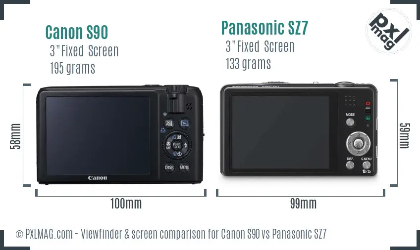 Canon S90 vs Panasonic SZ7 Screen and Viewfinder comparison