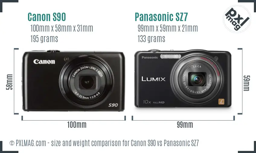 Canon S90 vs Panasonic SZ7 size comparison