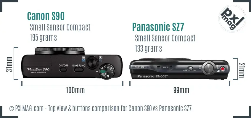 Canon S90 vs Panasonic SZ7 top view buttons comparison