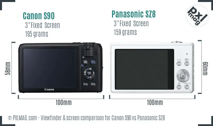 Canon S90 vs Panasonic SZ8 Screen and Viewfinder comparison