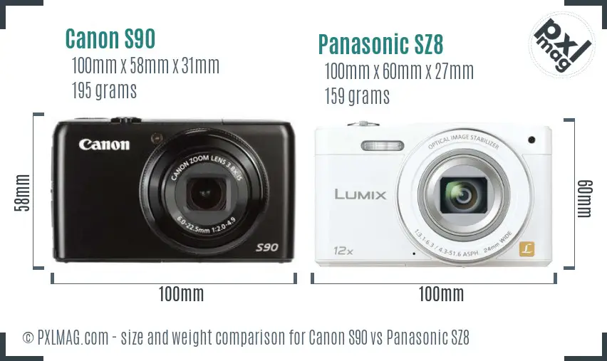 Canon S90 vs Panasonic SZ8 size comparison