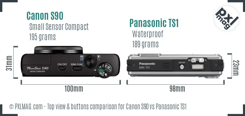 Canon S90 vs Panasonic TS1 top view buttons comparison