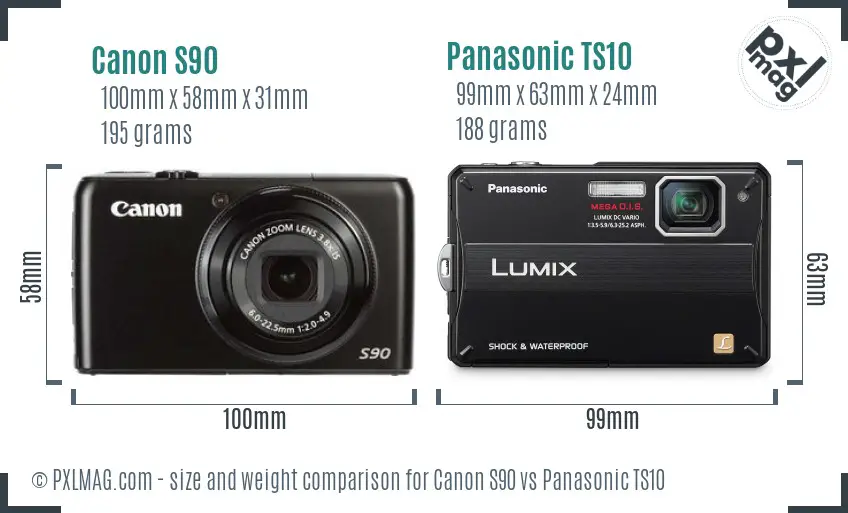 Canon S90 vs Panasonic TS10 size comparison
