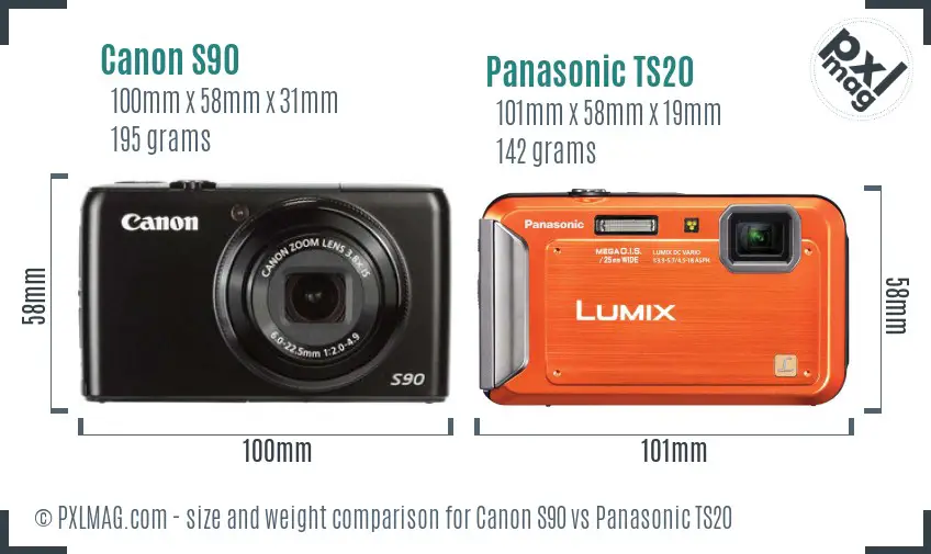 Canon S90 vs Panasonic TS20 size comparison Canon S90 vs Panasonic TS20 size comparison