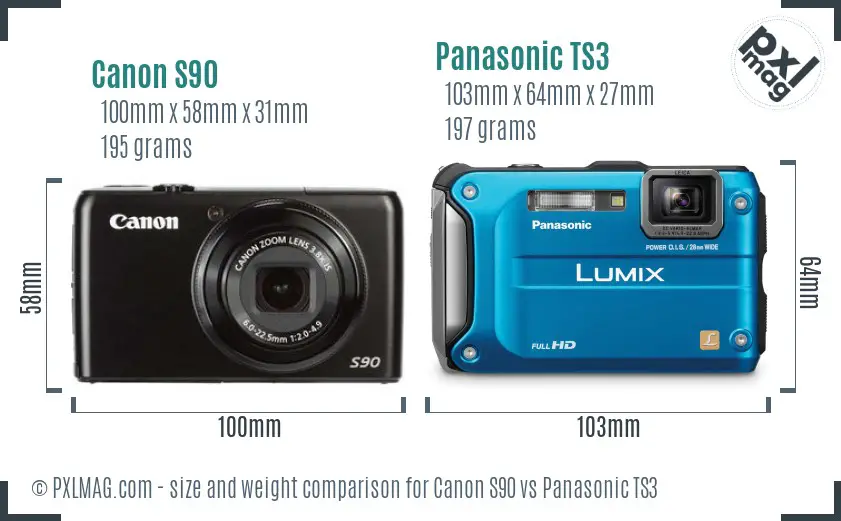 Canon S90 vs Panasonic TS3 size comparison