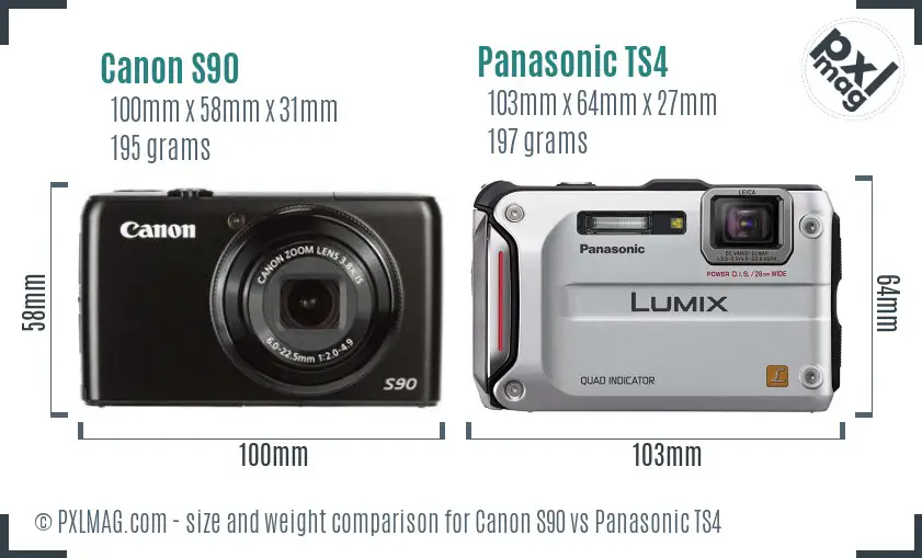 Canon S90 vs Panasonic TS4 size comparison