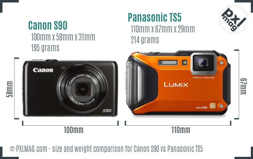 Canon S90 vs Panasonic TS5 size comparison Canon S90 vs Panasonic TS5 size comparison