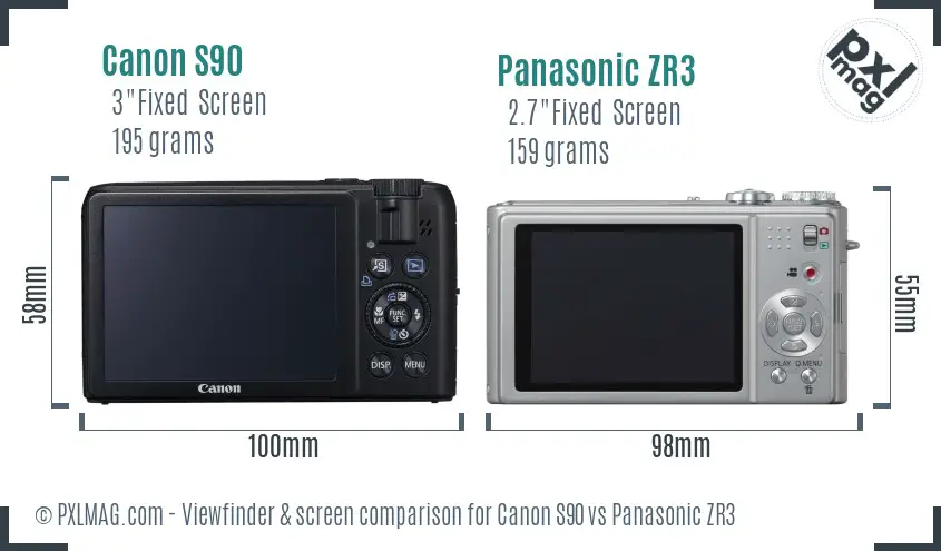 Canon S90 vs Panasonic ZR3 Screen and Viewfinder comparison