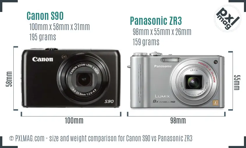 Canon S90 vs Panasonic ZR3 size comparison