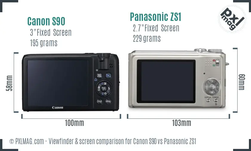 Canon S90 vs Panasonic ZS1 Screen and Viewfinder comparison