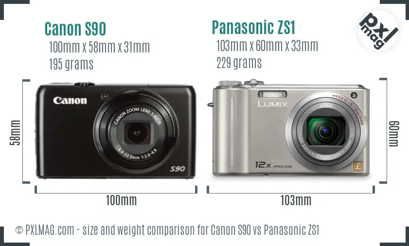 Canon S90 vs Panasonic ZS1 size comparison