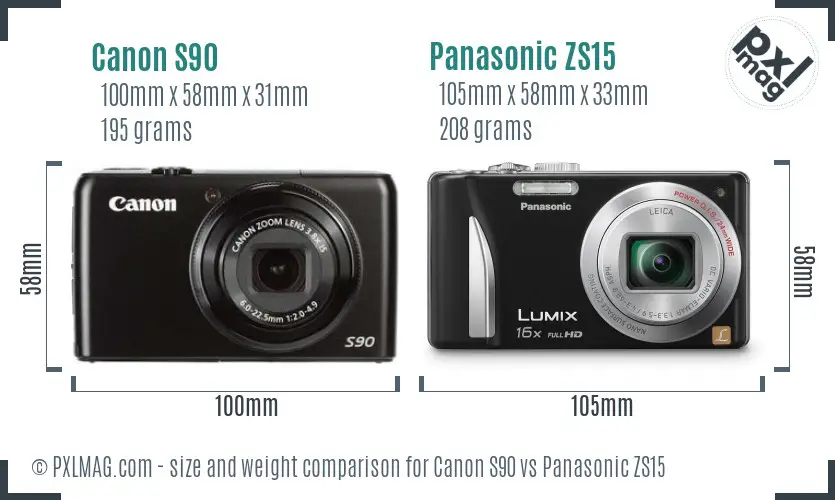 Canon S90 vs Panasonic ZS15 size comparison Canon S90 vs Panasonic ZS15 size comparison
