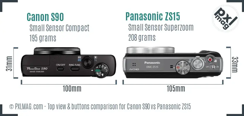 Canon S90 vs Panasonic ZS15 top view buttons comparison Canon S90 vs Panasonic ZS15 top view buttons comparison