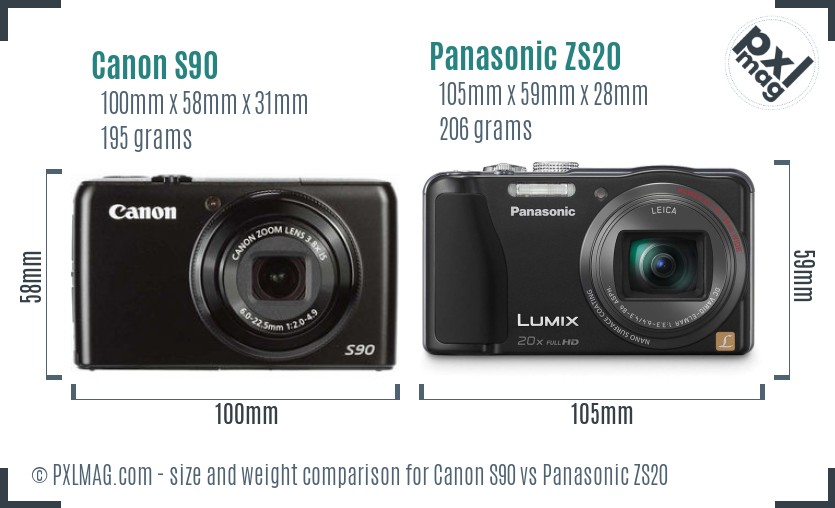 Canon S90 vs Panasonic ZS20 size comparison Canon S90 vs Panasonic ZS20 size comparison