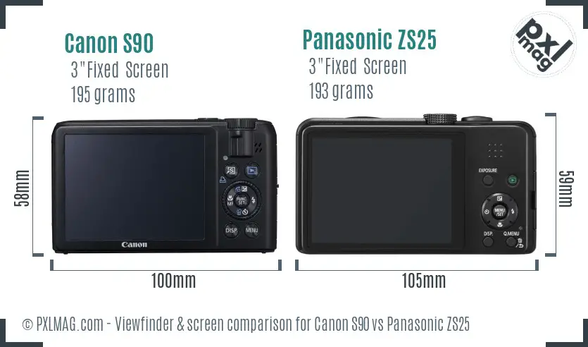 Canon S90 vs Panasonic ZS25 Screen and Viewfinder comparison