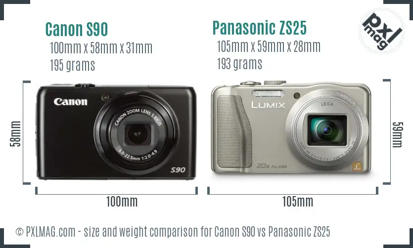 Canon S90 vs Panasonic ZS25 size comparison