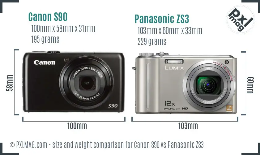 Canon S90 vs Panasonic ZS3 size comparison Canon S90 vs Panasonic ZS3 size comparison