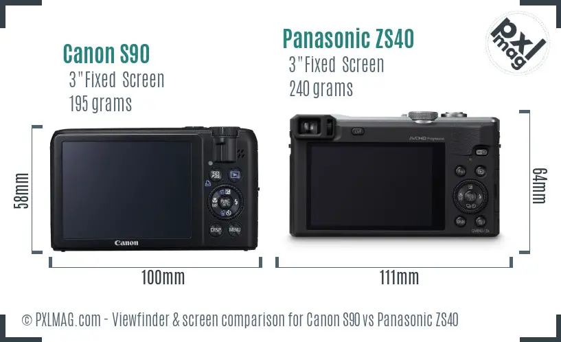 Canon S90 vs Panasonic ZS40 Screen and Viewfinder comparison