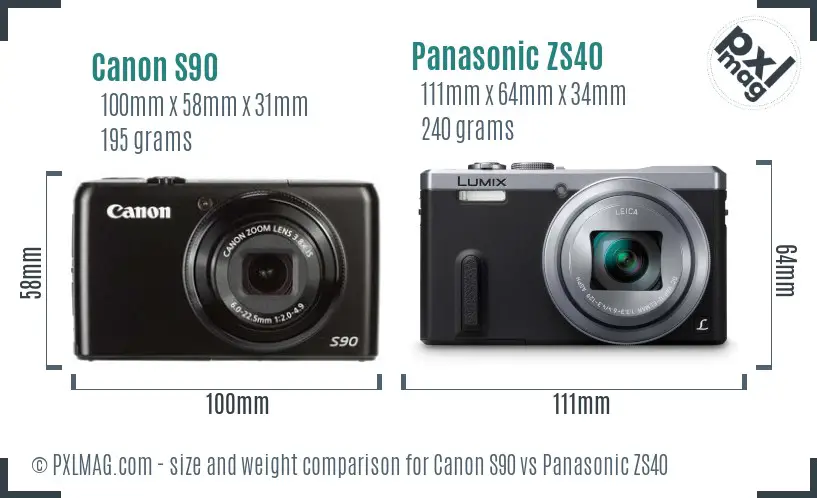 Canon S90 vs Panasonic ZS40 size comparison