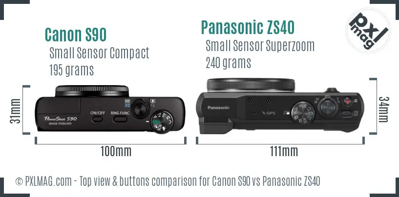 Canon S90 vs Panasonic ZS40 top view buttons comparison