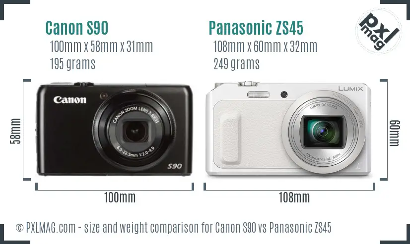 Canon S90 vs Panasonic ZS45 size comparison Canon S90 vs Panasonic ZS45 size comparison