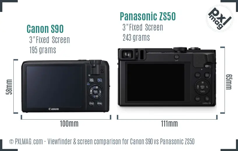 Canon S90 vs Panasonic ZS50 Screen and Viewfinder comparison