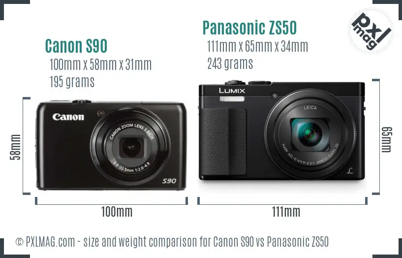 Canon S90 vs Panasonic ZS50 size comparison