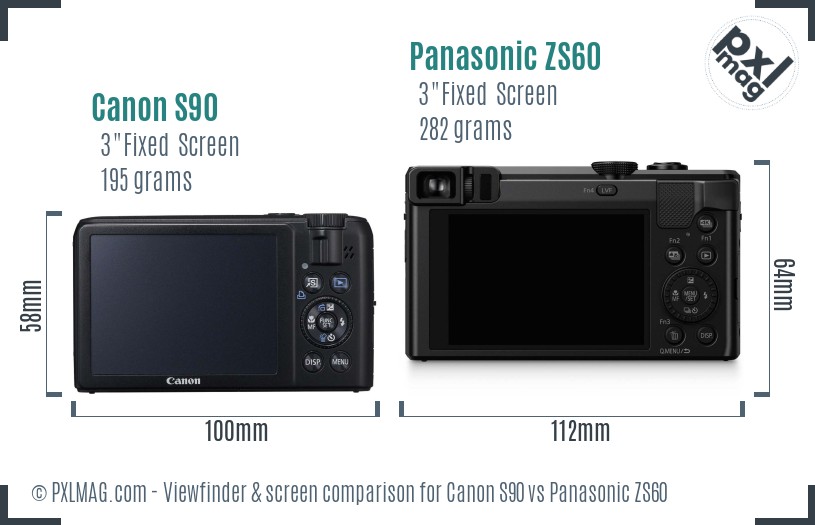 Canon S90 vs Panasonic ZS60 Screen and Viewfinder comparison