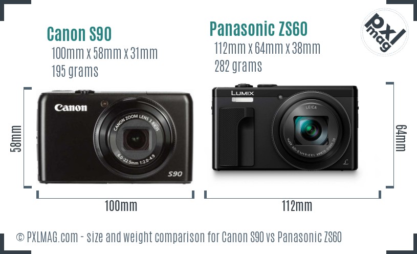 Canon S90 vs Panasonic ZS60 size comparison Canon S90 vs Panasonic ZS60 size comparison
