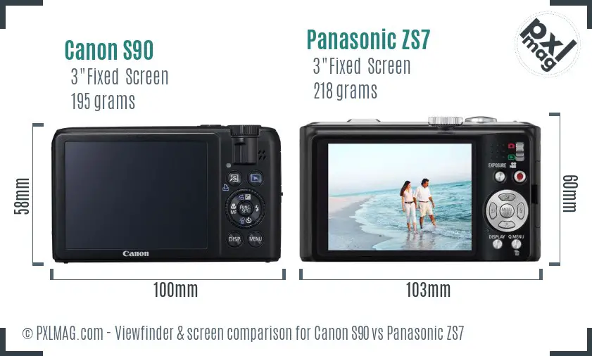 Canon S90 vs Panasonic ZS7 Screen and Viewfinder comparison
