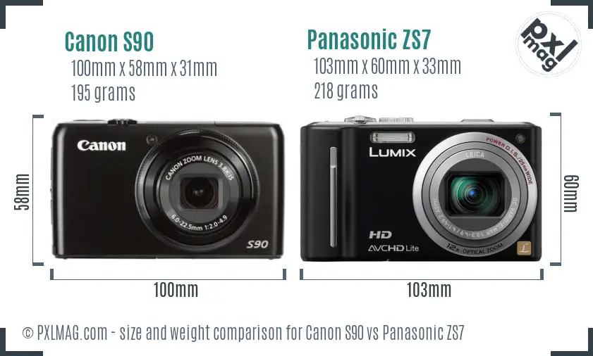 Canon S90 vs Panasonic ZS7 size comparison