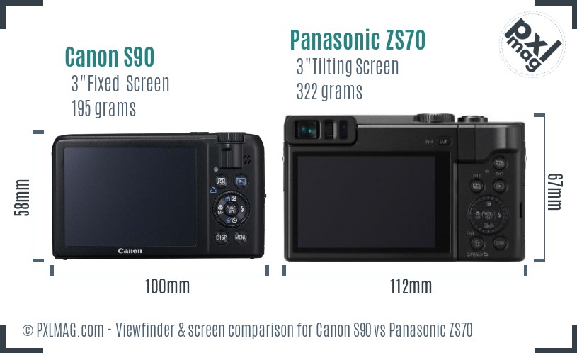 Canon S90 vs Panasonic ZS70 Screen and Viewfinder comparison