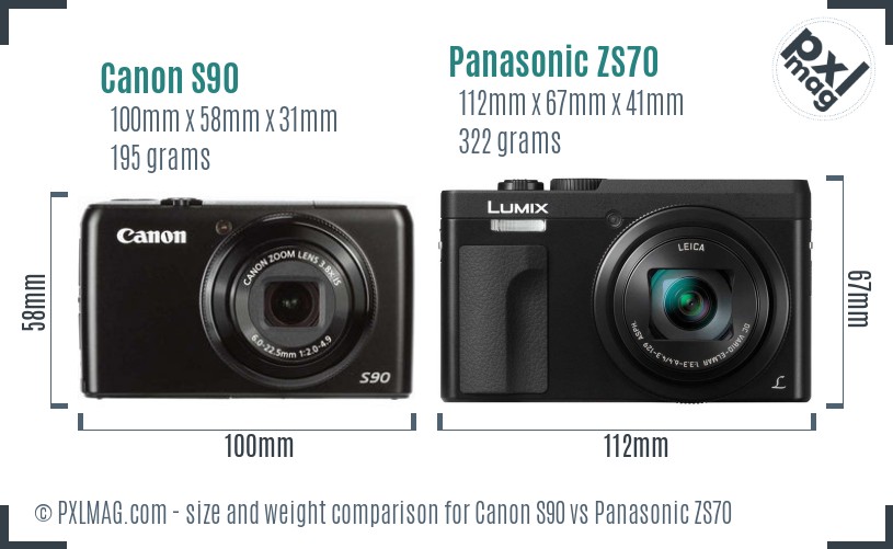 Canon S90 vs Panasonic ZS70 size comparison