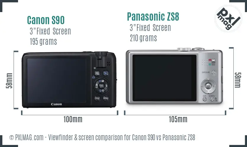 Canon S90 vs Panasonic ZS8 Screen and Viewfinder comparison