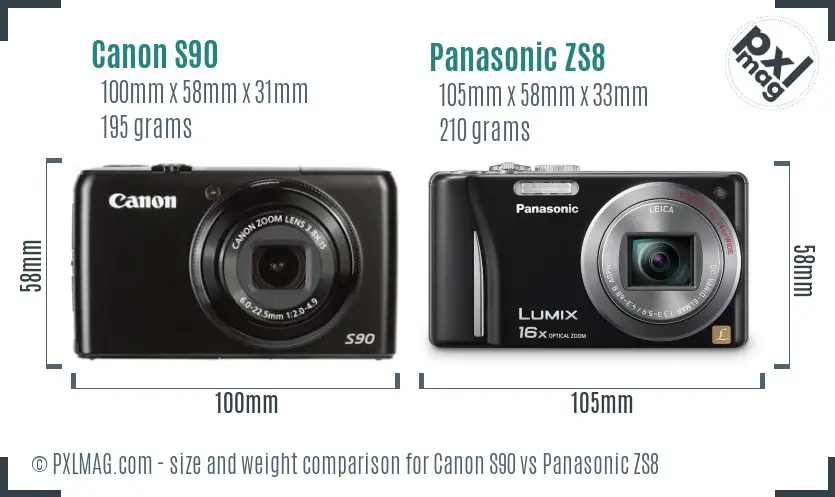 Canon S90 vs Panasonic ZS8 size comparison