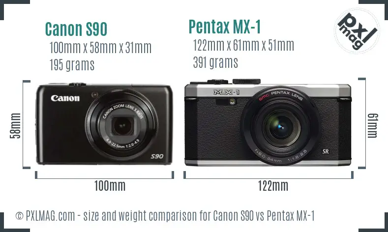 Canon S90 vs Pentax MX-1 size comparison