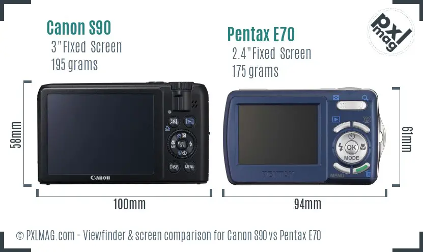 Canon S90 vs Pentax E70 Screen and Viewfinder comparison Canon S90 vs Pentax E70 Screen and Viewfinder comparison