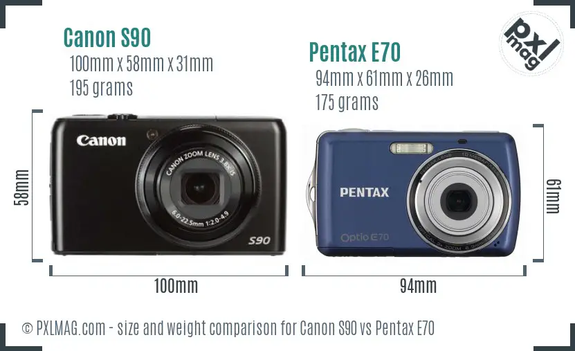 Canon S90 vs Pentax E70 size comparison Canon S90 vs Pentax E70 size comparison
