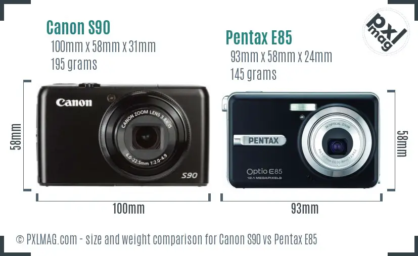 Canon S90 vs Pentax E85 size comparison