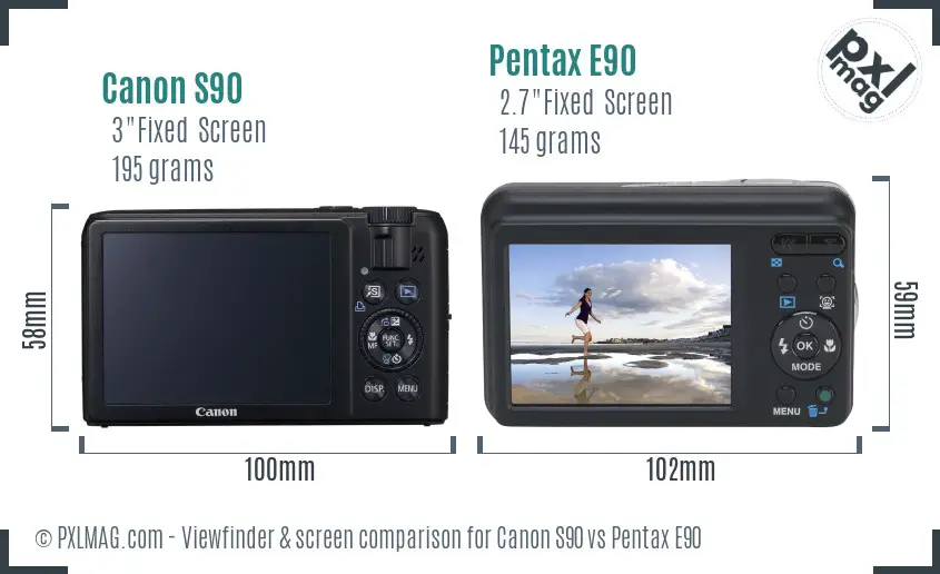 Canon S90 vs Pentax E90 Screen and Viewfinder comparison