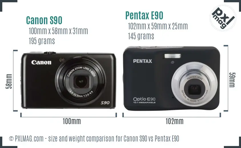 Canon S90 vs Pentax E90 size comparison